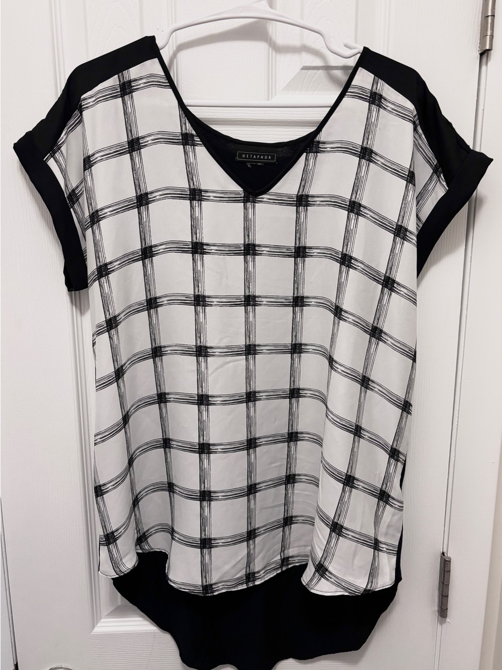 Metaphor Black & White Plaid V-Neck Tunic